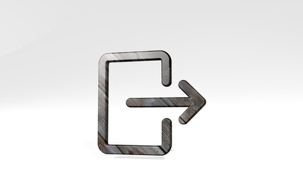 LOGOUT casting shadow from a perspective. A thick sculpture made of metallic materials of 3D rendering. illustration and icon