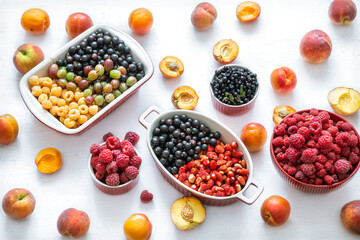 Composition with a variety of fresh berries and fruits