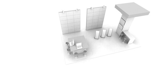 Fototapeta na wymiar Corporate booth, isolated on white, with copy space. Original 3d rendering