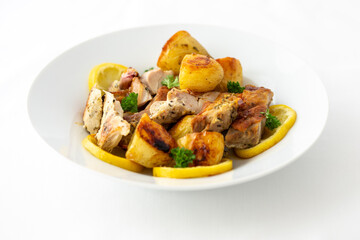 Greek Style Roasted Chicken, Potatoes, Parsely and Lemon