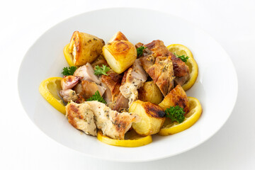 Greek Style Roasted Chicken, Potatoes, Parsely and Lemon