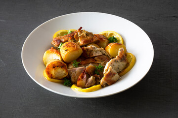 Greek Style Roasted Chicken, Potatoes, Parsely and Lemon
