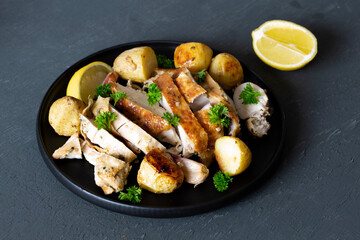 Greek Style Roasted Chicken, Potatoes, Parsely and Lemon