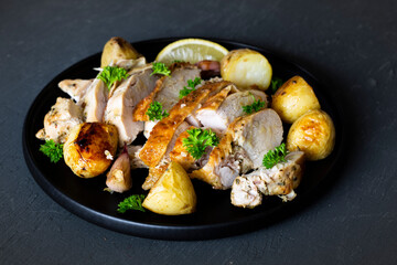 Greek Style Roasted Chicken, Potatoes, Parsely and Lemon
