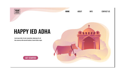 Eid al-Adha Qurban celebration flat illustration.Concept of landing page.Vector design template isolated.
