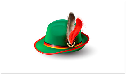 Oktoberfest Beer Festival Object.Vector   Bavarian Hat with a feather.Label, sticker, logo, leaflet for for sale of Oktoberfest Souvenirs. 