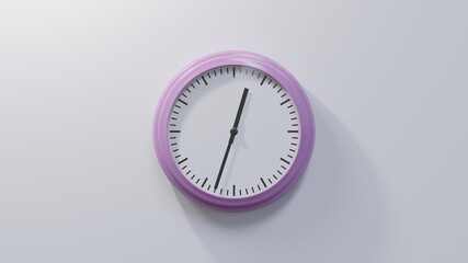 Glossy pink clock on a white wall at thirty-three past twelve. Time is 00:33 or 12:33