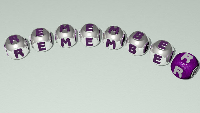 crosswords of remember arranged by cubic letters on a mirror floor, concept meaning and presentation. illustration and background