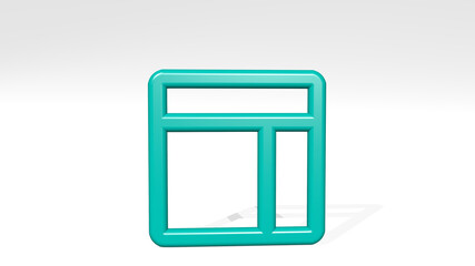 LAYOUT made by 3D illustration of a shiny metallic sculpture with the shadow on light background. design and abstract