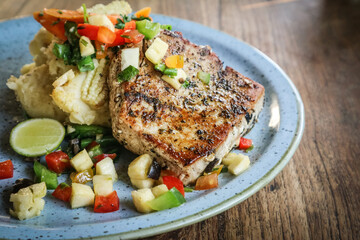 Grilled Tuna Steak served with mashed potato