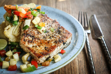 Grilled Tuna Steak served with mashed potato