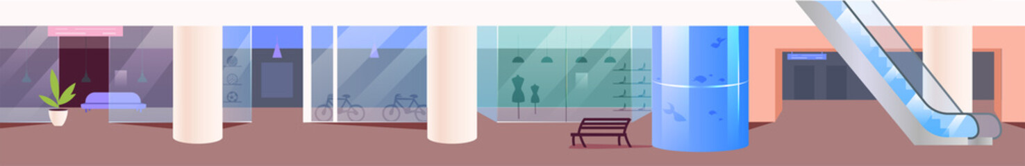 Shopping hall flat color vector illustration