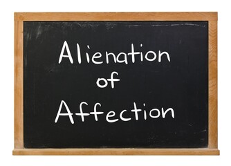 Obraz premium Alienation of affection written in white chalk on a black chalkboard isolated on white