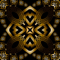 Modern glowing 3d greek vector seamless pattern. Abstract shiny geometric background. Beautiful illuminated greek key meander luxury ornament. Geometrical ethnic tribal style glow ornate design