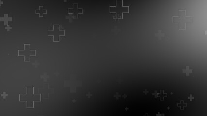 Medical health cross neon light shapes pattern on black background. Abstract healthcare with coronavirus infected deaths case concept.