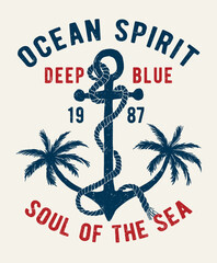 Old vintage anchor with palm trees for t shirt and other uses. © cddesign.co