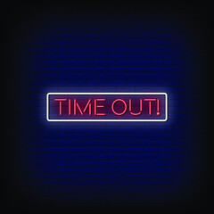 Time Out Neon Signs Style Text Vector