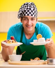 Man cook preparing cake in kitchen at home