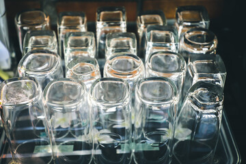 close-up empty glasses set in restaurant