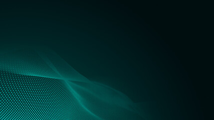 Dot green wave light screen gradient texture background. Abstract  technology big data digital background. 3d rendering.