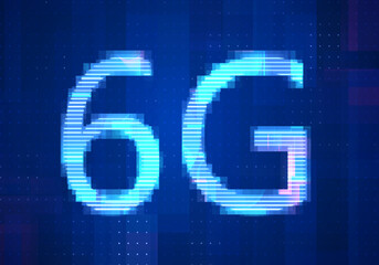 6G Network Internet Mobile icon technology blue background. Abstract digital machine learning with digital future design concept.