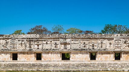 The Governor's Palace in Uxmal archeological site. Mayan ruins in Yucatan, Mexico