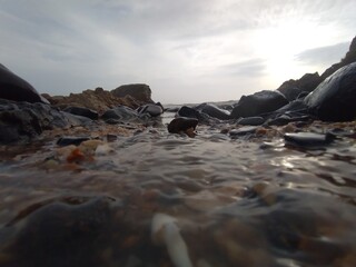 Landscape view of seashore  with beautiful of rocks