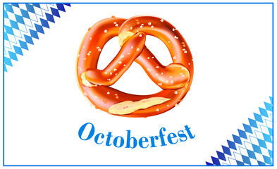 Vector Bavarian pretzel.Oktoberfest beer festival. Label, sticker, logo, leaflet for sale of beer.