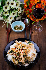Spicy Fried basil leaf with chicken and rice