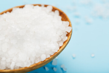 Sea salt crystals close-up in macro. Spice for cooking.