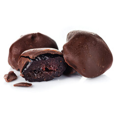 prunes in chocolate the cut is isolated on a white background