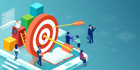 Vector of company employees working together to achieve success