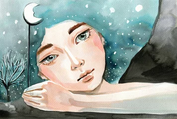 Photo sur Plexiglas Inspiration picturale Illustration à l& 39 aquarelle - Un portrait de fantaisie, parfait pour une couverture de livre ou de magazine