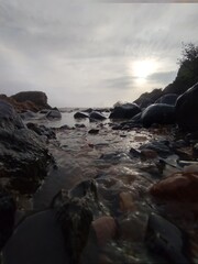  Landscape view of seashore with beautiful of rocks