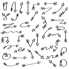Abstract Set Black Collection Hand Drawn Different Arrows Elements Vector Design Sketch Style Doodle Line Brush Icons
