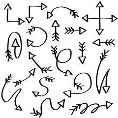 Abstract Set Black Collection Hand Drawn Different Arrows Elements Vector Design Sketch Style Doodle Line Brush Icons