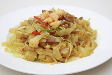 Close up view of  Malaysia style Fried Rice Noodle with curry