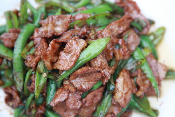 Close up view of  Chinese very popular spicy Sichuan cuisine Chili Pepper Fried Pork 