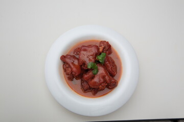 Close up of a popular Chinese cuisine  Stewed Pig Feet with Preserved Tofu
