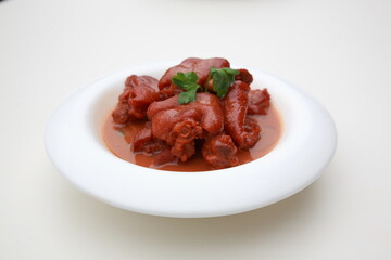 Close up of a popular Chinese cuisine  Stewed Pig Feet with Preserved Tofu