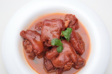 Close up of a popular Chinese cuisine  Stewed Pig Feet with Preserved Tofu