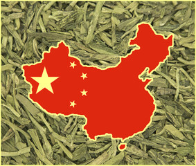 Map of China on a background of white tea from Beijing. Background for greeting cards on holidays....