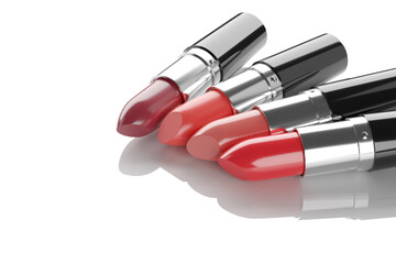 Four lipsticks isolated on white background. 3d illustration.