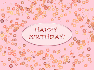 Naklejka premium Pink illustration postcard happy birthday with flowers