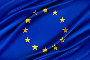 Colorful European Union EU flag waving in the wind. 3D illustration.