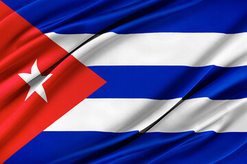 Colorful Cuba flag waving in the wind. 3D illustration.