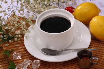 Close up of typical Chinese dessert Chinese herbal jelly also known as Tortoise Jelly or Turtle Jelly served with honey 