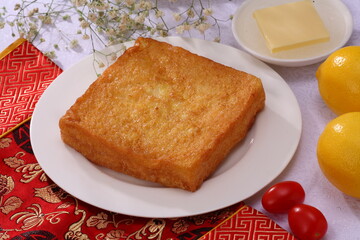 Close up of a typical Cantonese and Hong Kong bread Hong Kong style French Toast with butter
