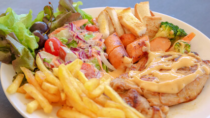 Steak Salad and French fried