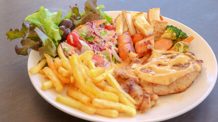 Steak Salad and French fried